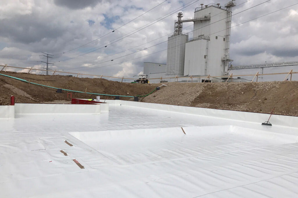 waterproof lining applied to a foundation level