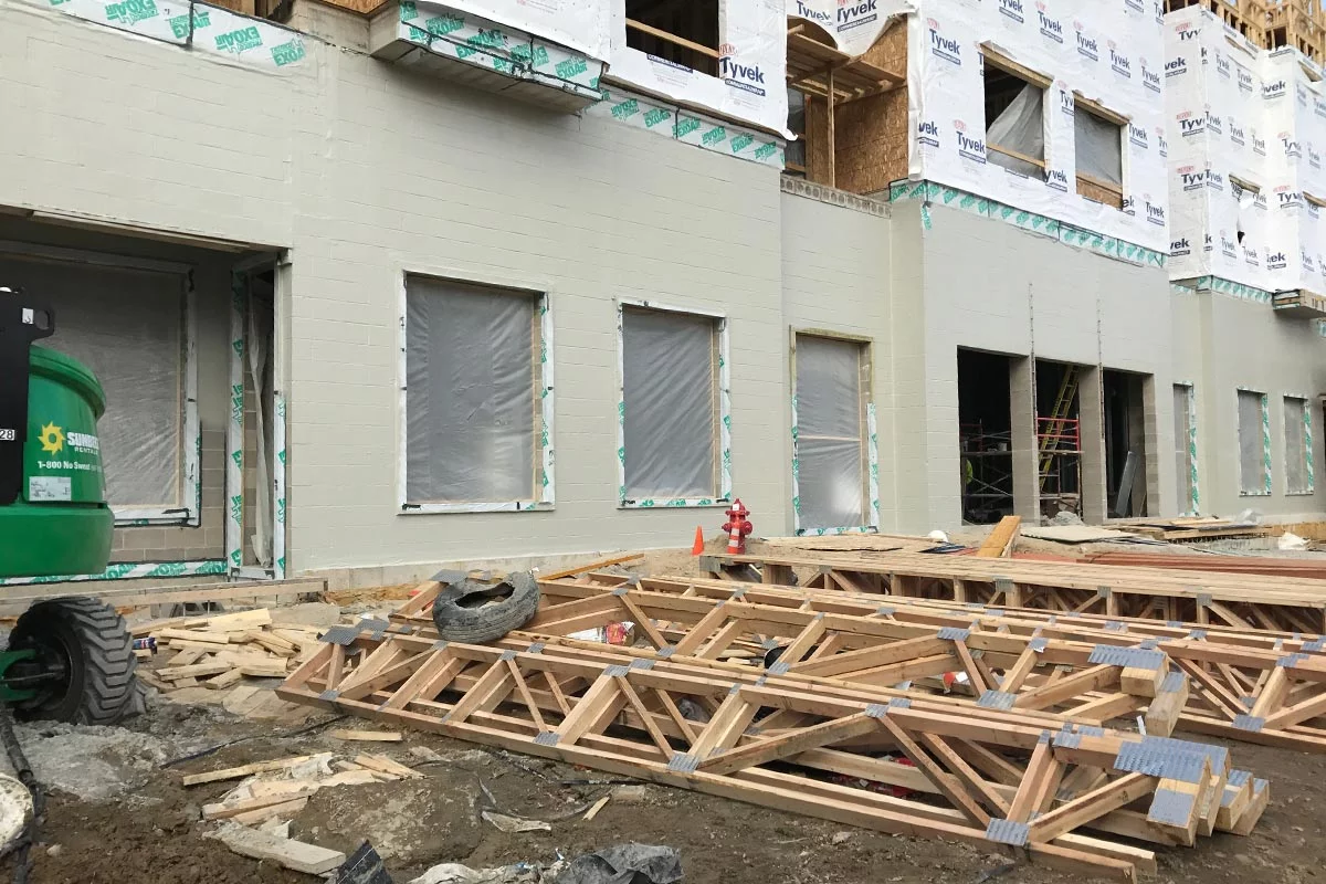 the side of a building being constructed