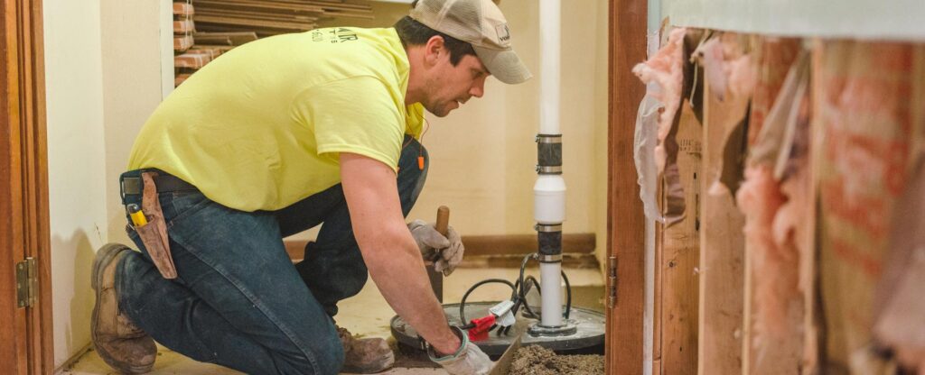 Zander employee installing sump pump
