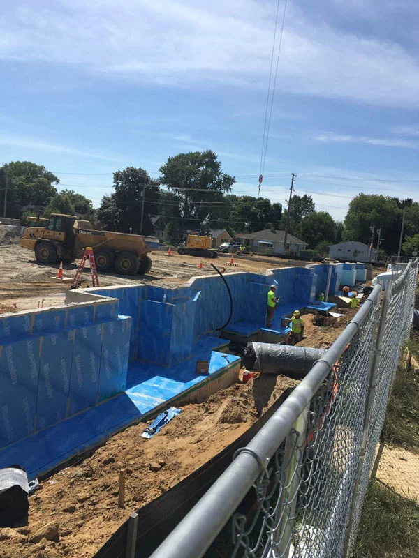 Commercial foundation waterproofing job site