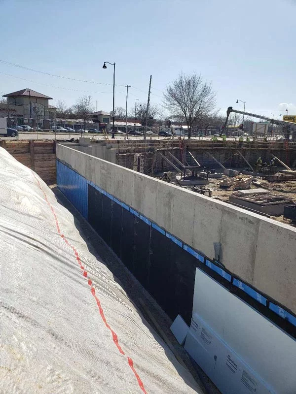 Commercial foundation waterproofing job site