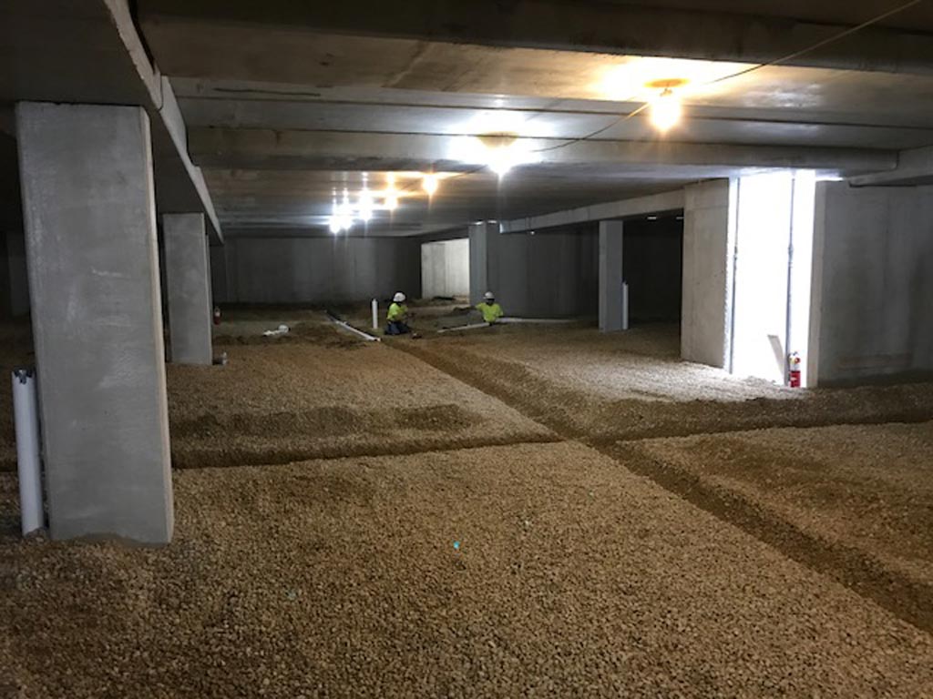 trenches dug out for radon mediation piping