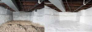 Encapsulated crawl space before and after