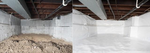 Encapsulated crawl space before and after